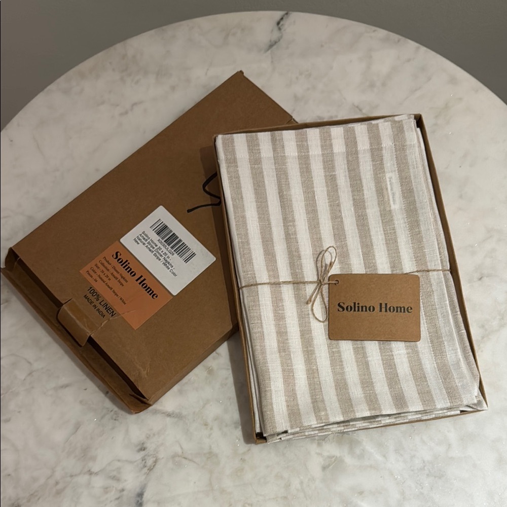 New- Solino Home Amalfi Stripe Linen Napkins, Set of 4, Natural Stripe, 20x20